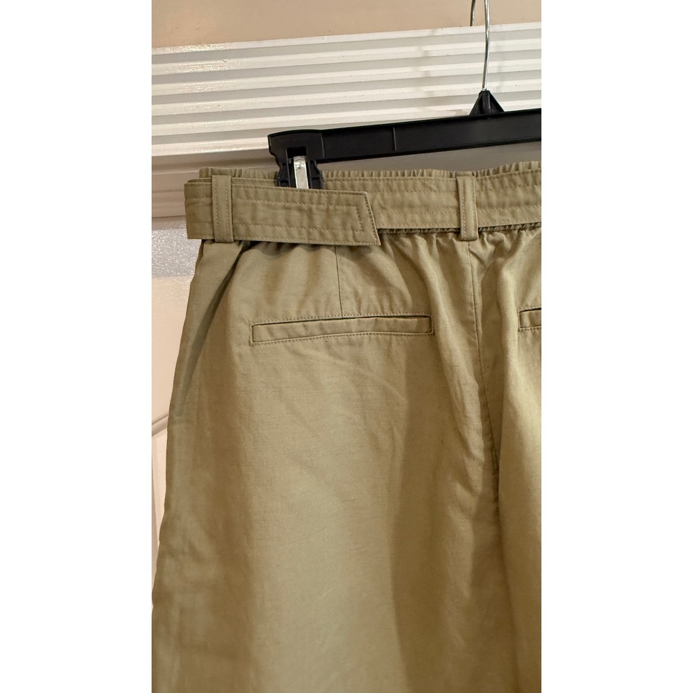 Uniqlo Women Olive Green Linen Blend Belted Pleated Shorts Size L Hiking Beach - Picture 10 of 12